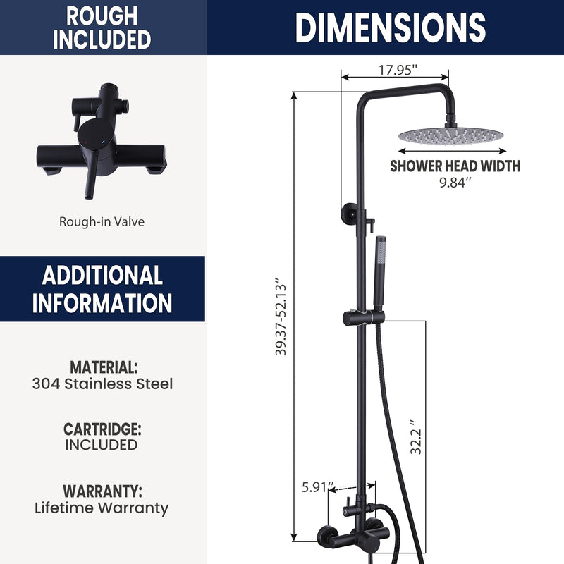 Outdoor Shower Kit with SUS 304 Stainless Steel 10 Inch Rainfall Shower Head