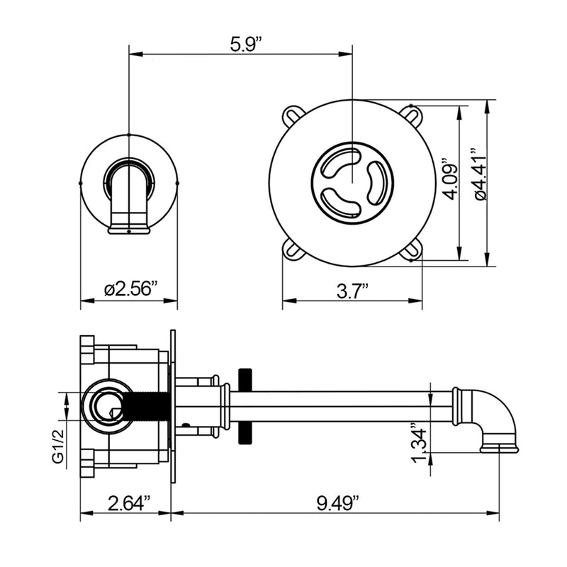 Single Handle Wall Mounted Faucet Industrial Style for Modern Bathrooms