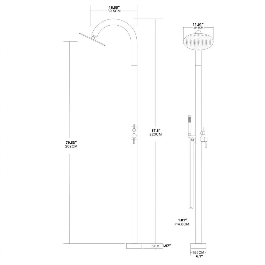 Freestanding Outdoor Shower Panel With Hand Shower