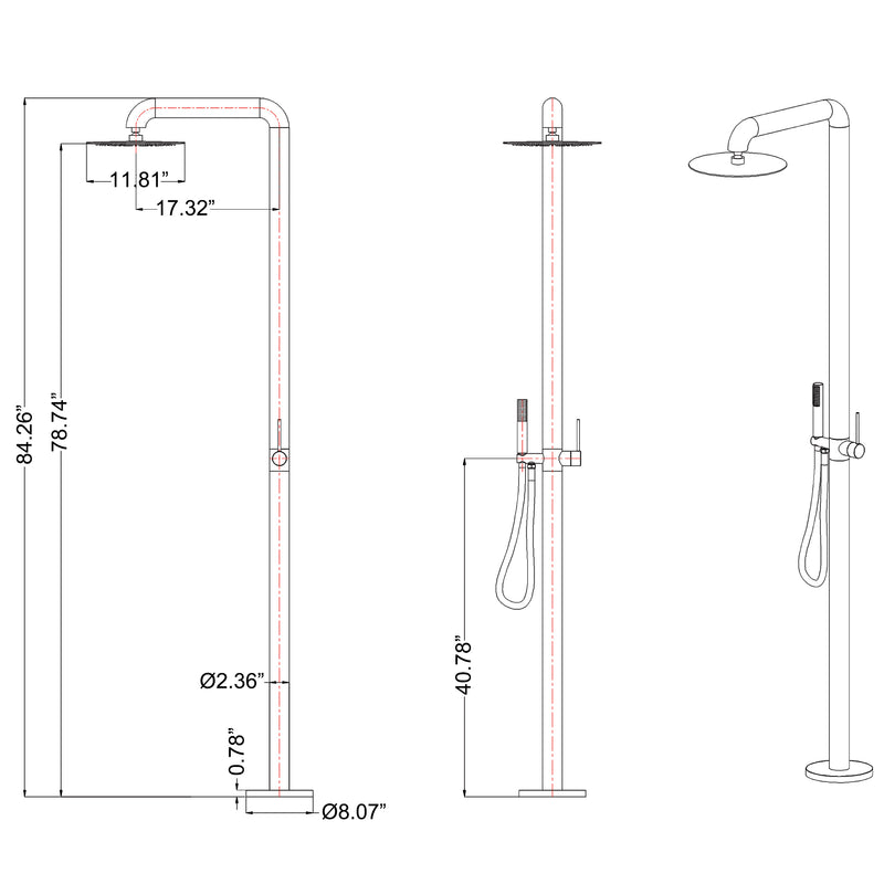 Freestanding Outdoor Shower with Detachable Shower Head