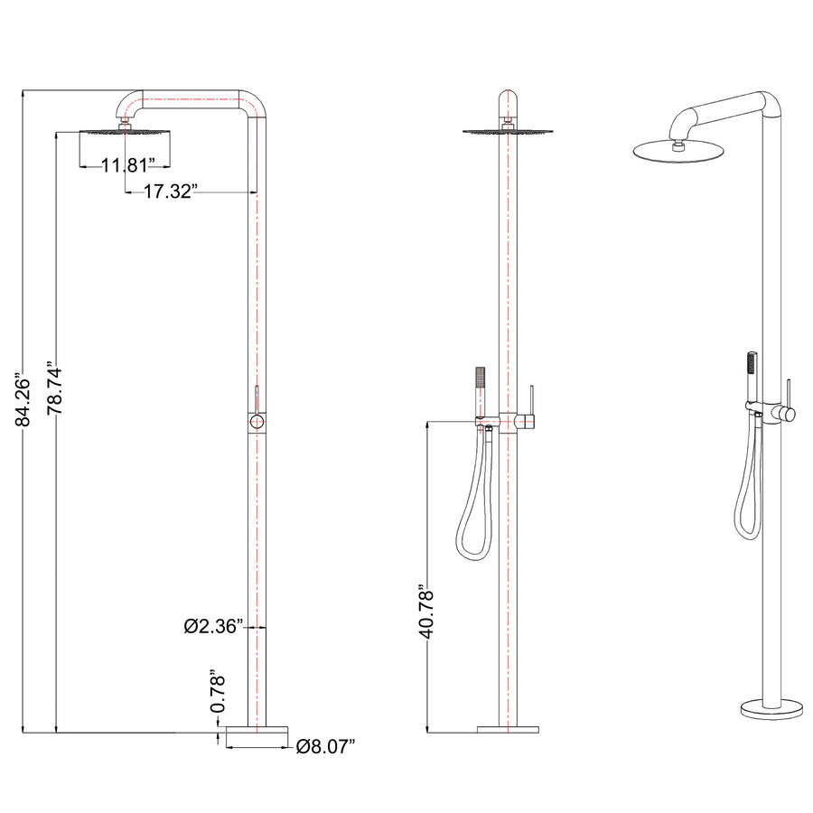 Freestanding Outdoor Shower with Detachable Shower Head