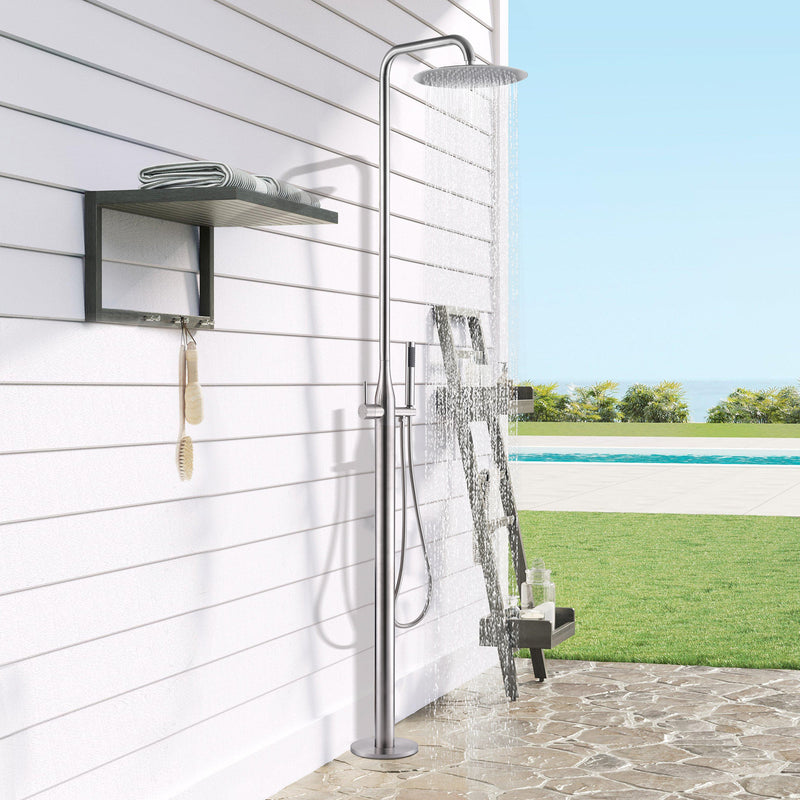 【Wholease】Stainless Steel Outdoor Freestanding Exposed Shower System with Handheld Shower