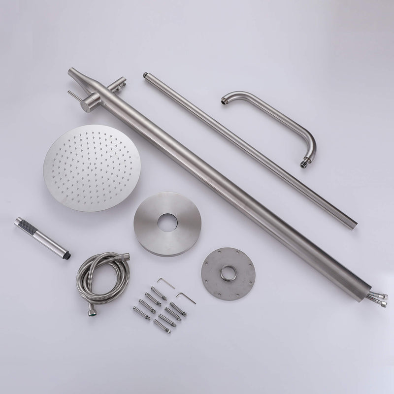 【Wholease】Stainless Steel Outdoor Freestanding Exposed Shower System with Handheld Shower